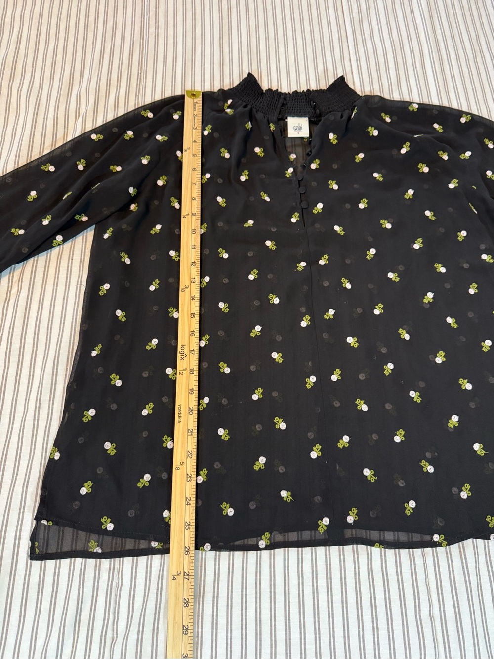 Cabi Sheer Embroidered Floral Blouse Size Small Black Long Sleeve Boho Top - Picture 5 of 14